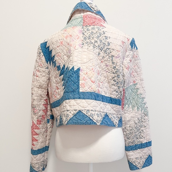Vintage Patchwork Quilt Jacket Cropped Handmade Cottagecore Quilted Coat - Picture 3 of 5